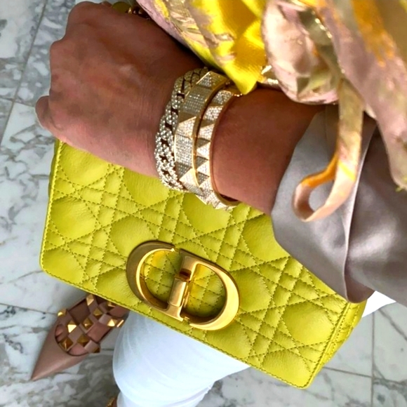 Dior Handbags - Dior CARO BAG NWT Quilted Macrocannage Calfskin Leather Yellow Gold $4300 NEW